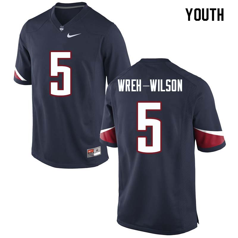 Youth #5 Blidi Wreh-Wilson Uconn Huskies College Football Jerseys Sale-Navy - Click Image to Close